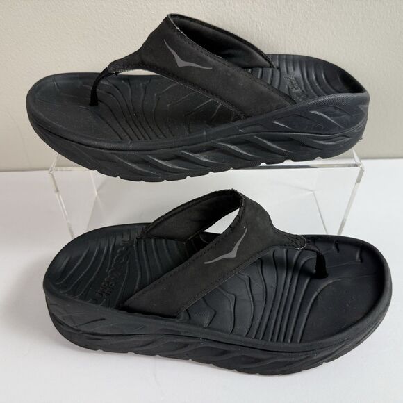 Hoka One One Ora Recovery Flip Flops Womens Size 9 Black Thong Comfort **READ - Picture 1 of 6